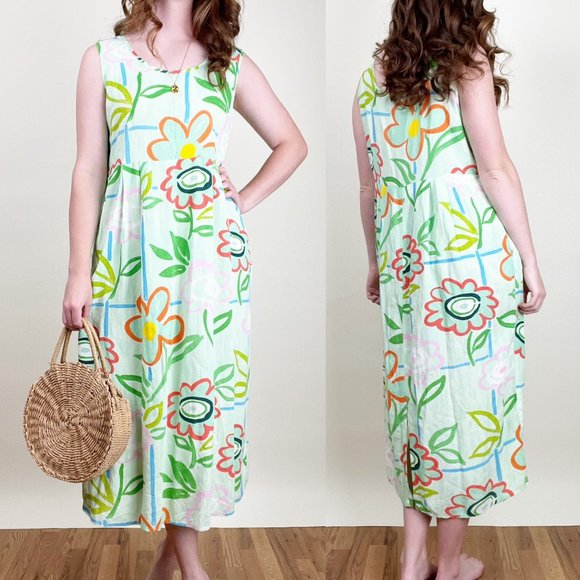 Jams World Vintage Midi Dress Floral Shift Relaxed Fit Boho Casual Novelty Print - Picture 1 of 7